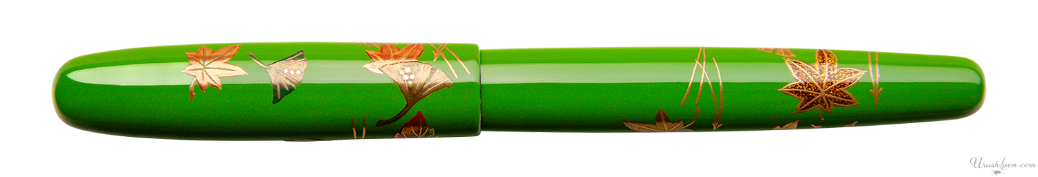 Danitrio Autumn Maple and Gingko Leaves on Green Maki-E on Hanryo Fountain Pen