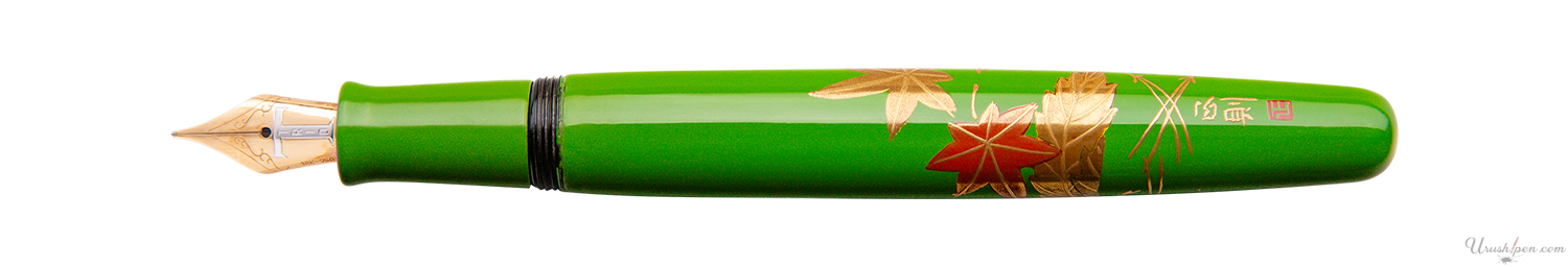 Danitrio Autumn Maple and Gingko Leaves on Green Maki-E on Hanryo Fountain Pen