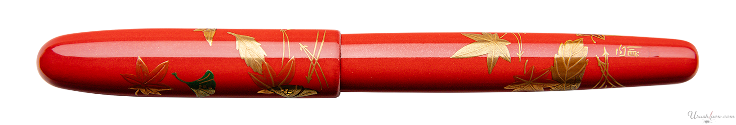 Danitrio Autumn Maple and Gingko Leaves on Red Maki-E on Hanryo Fountain Pen