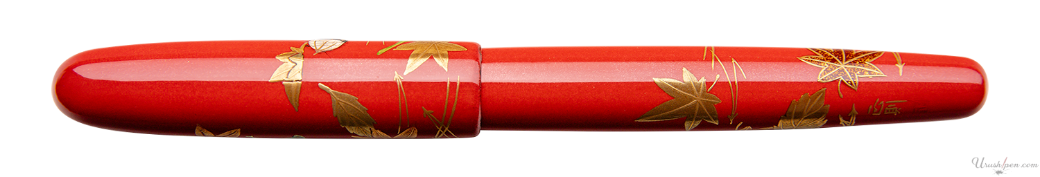 Danitrio Autumn Maple and Gingko Leaves on Red Maki-E on Hanryo Fountain Pen