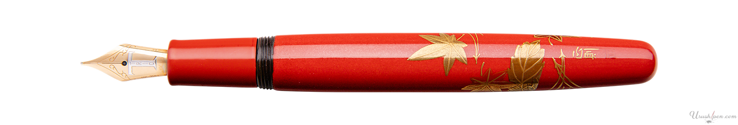 Danitrio Autumn Maple and Gingko Leaves on Red Maki-E on Hanryo Fountain Pen